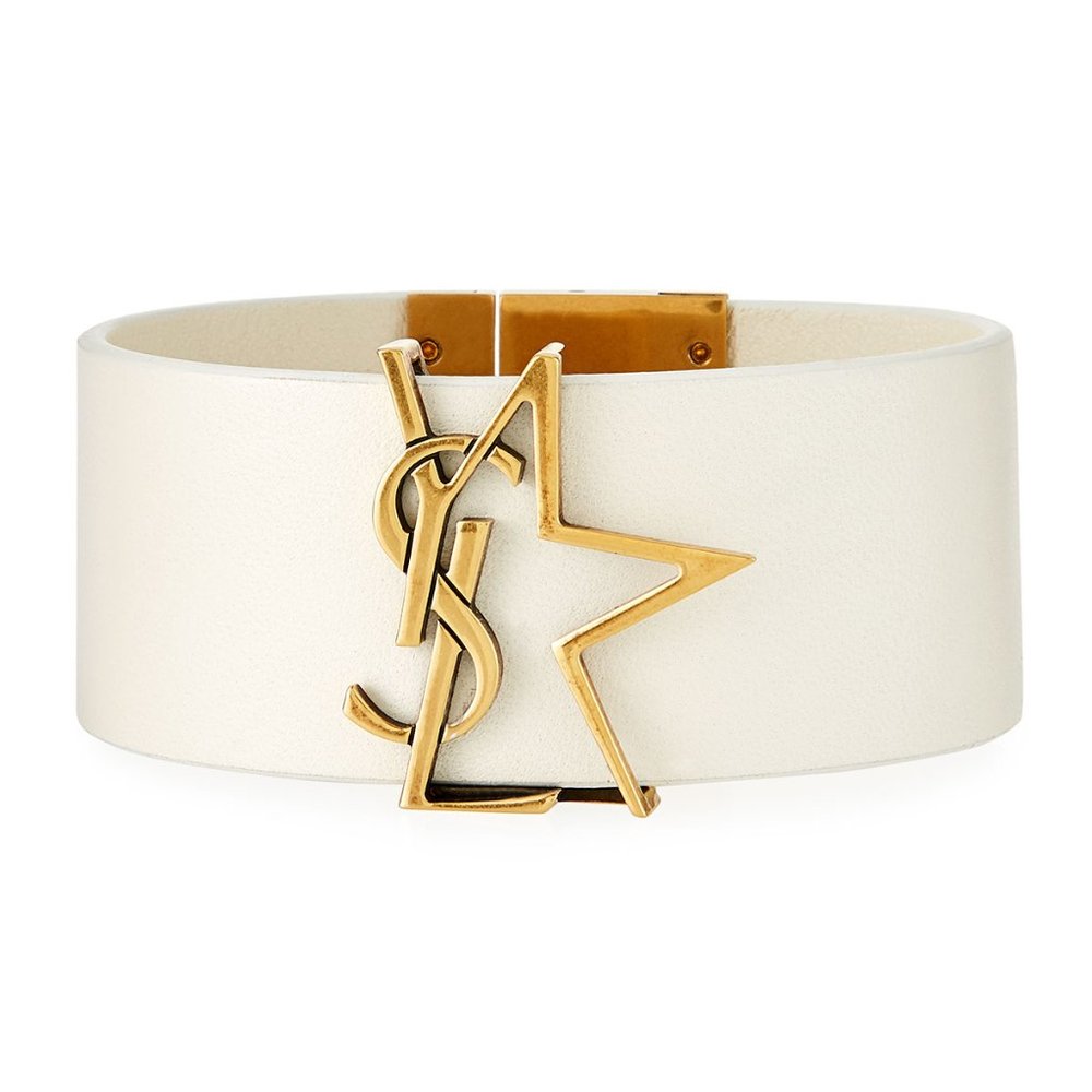 SAINT LAURENT Leather 'YSL' Monogram Star Bracelet